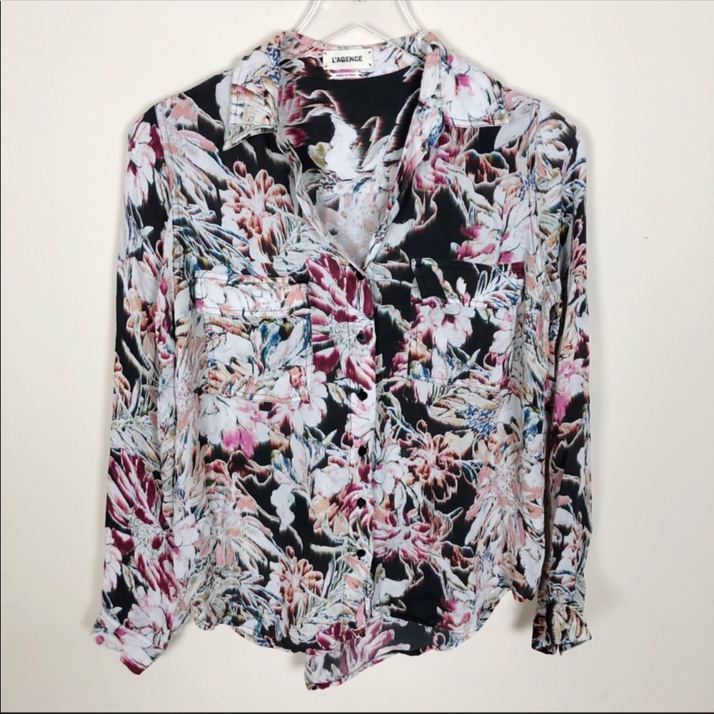 L’agence. Floral Silk Button Down Blouse